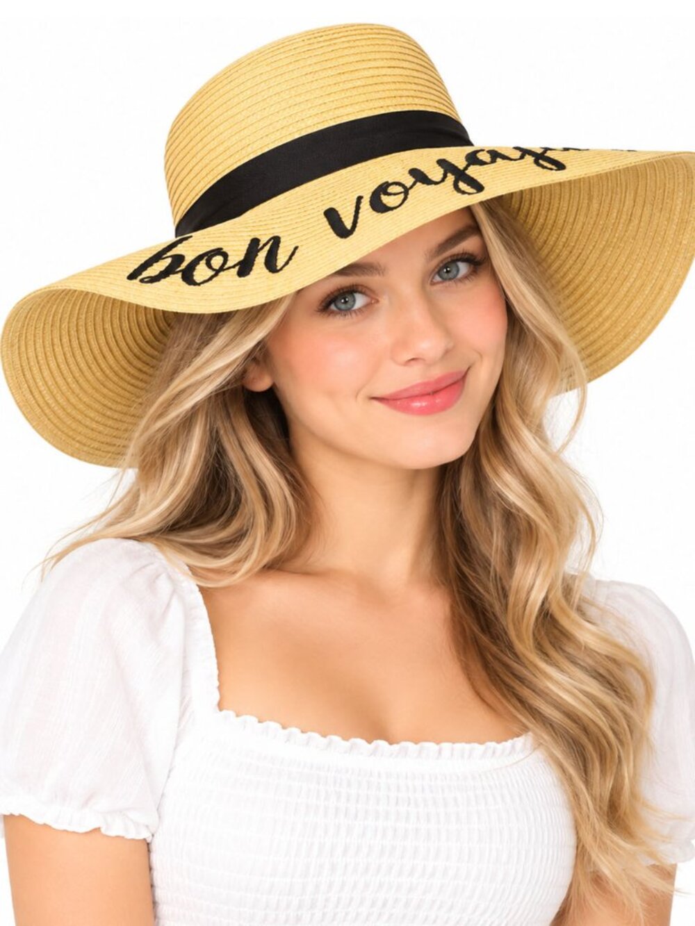C.C Embroidered Lettering Straw Summer Sun Hat